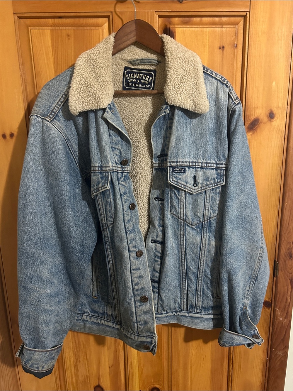Signature Light Blue Denim Jacket with Cream Sherpa Lining